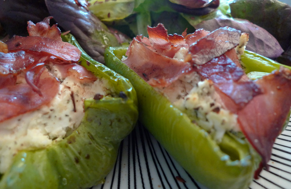 Poivrons farcis fromage frais, bacon